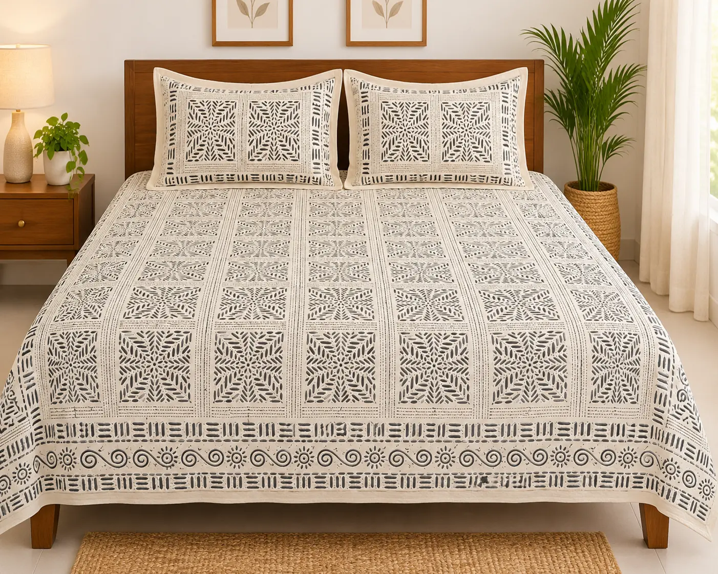 Boho Botanical Block Print Bedsheet