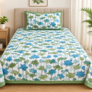Green & Blue Floral Single Bedsheet