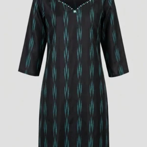 Black & Green Ikkat Cotton Kurti