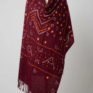 Maroon Bandhani Hand Woven Stole