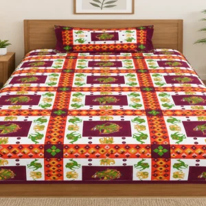Maroon Rajasthani Print Single Bedsheet