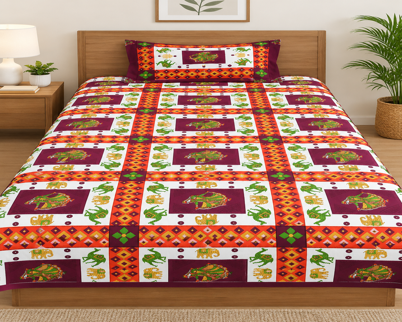 Maroon Rajasthani Print Single Bedsheet