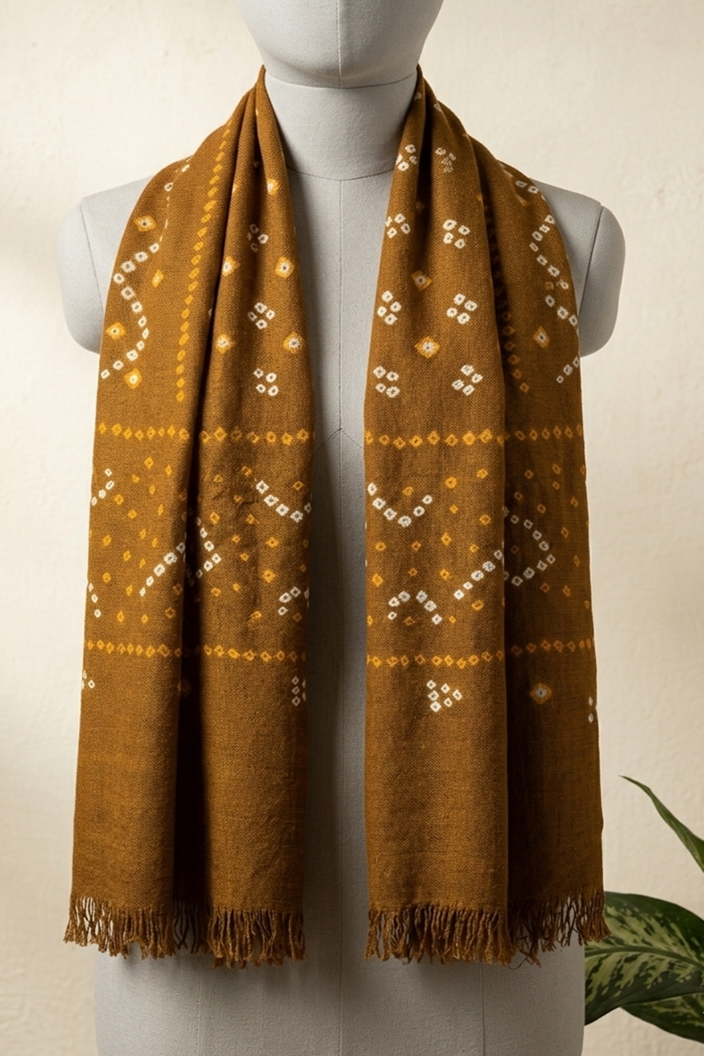 Mustard Bandhani Handwoven Stole