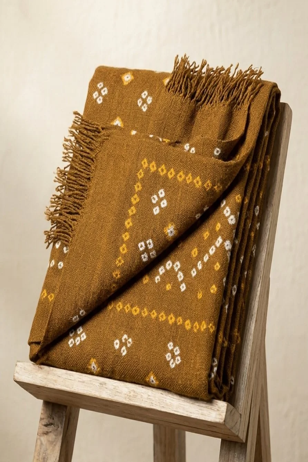 Mustard Bandhani Handwoven Stole - Image 2