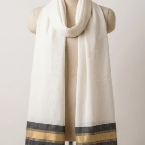 White & Black with Golden Strip Hand Woven Stole