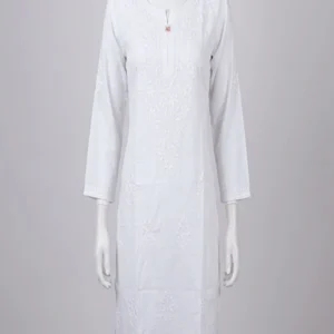 White Chickankari Hand Work Kurti