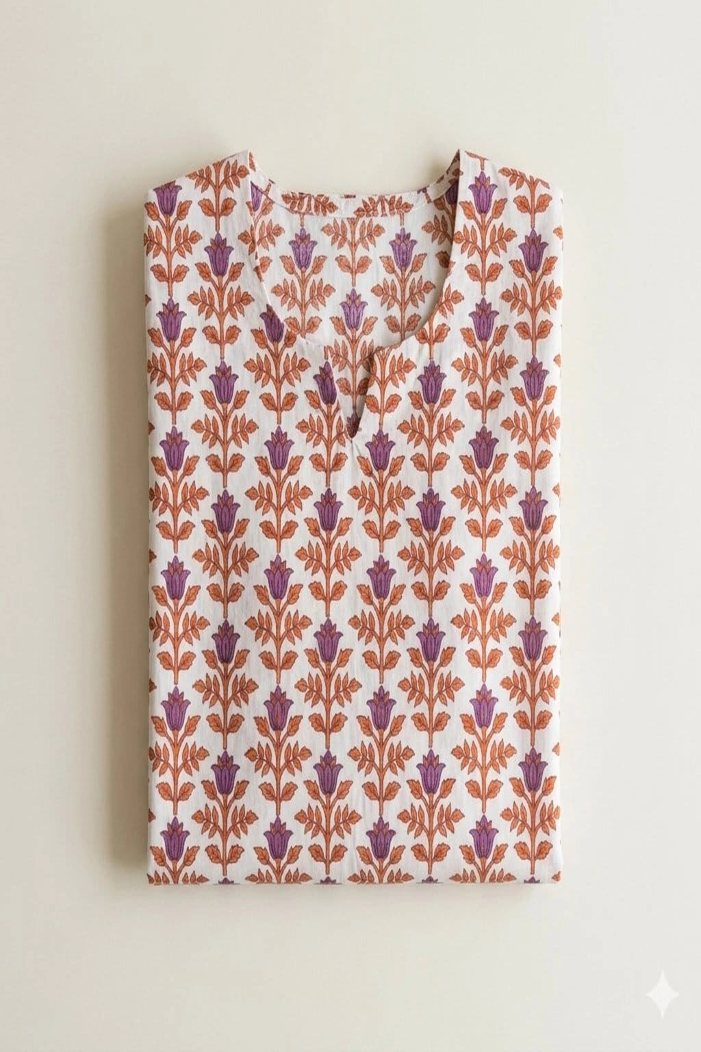 White with Rani & Orange Motifs A line Kurti - Image 2