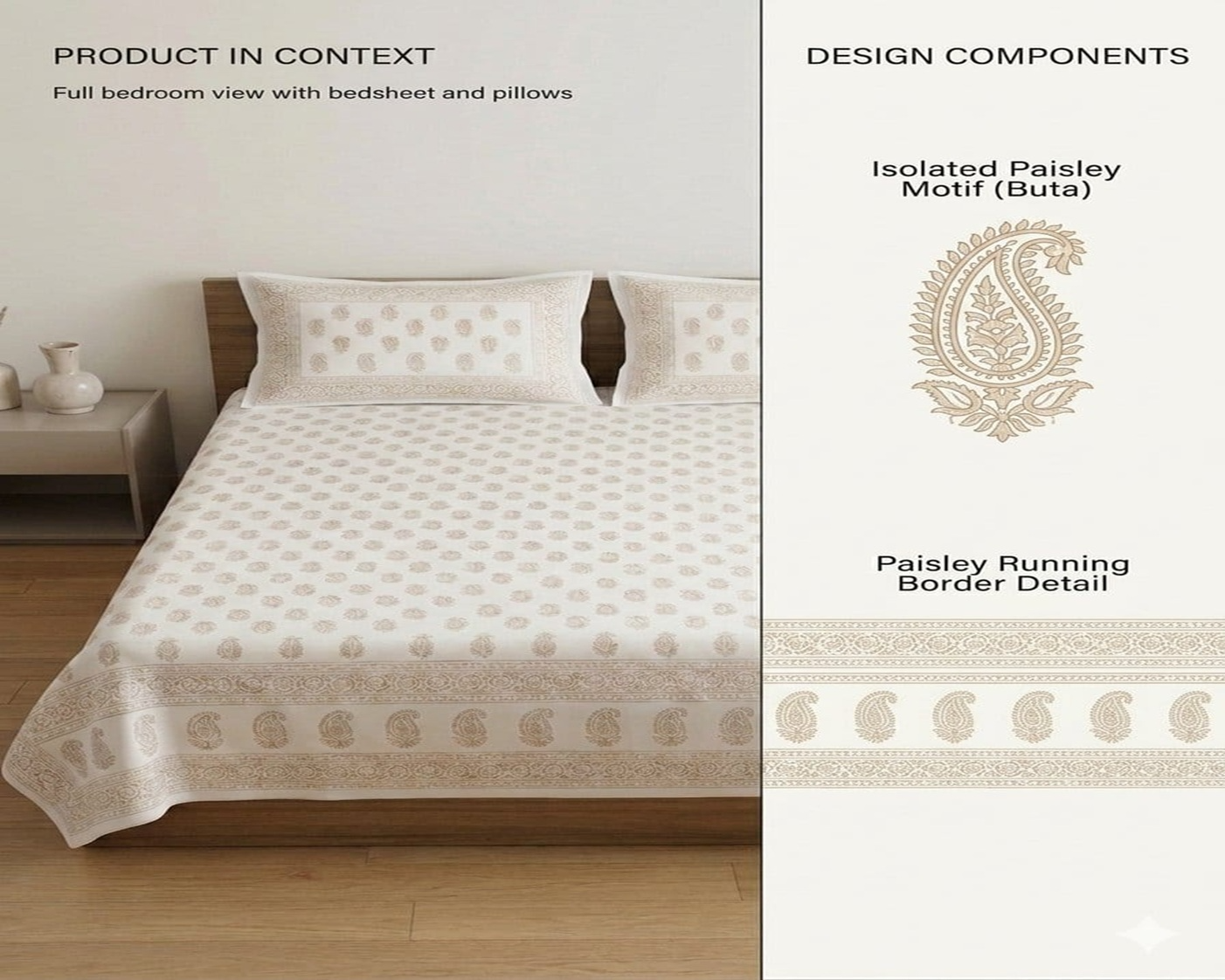 White & Golden Premium Cotton Bedsheet - Image 2