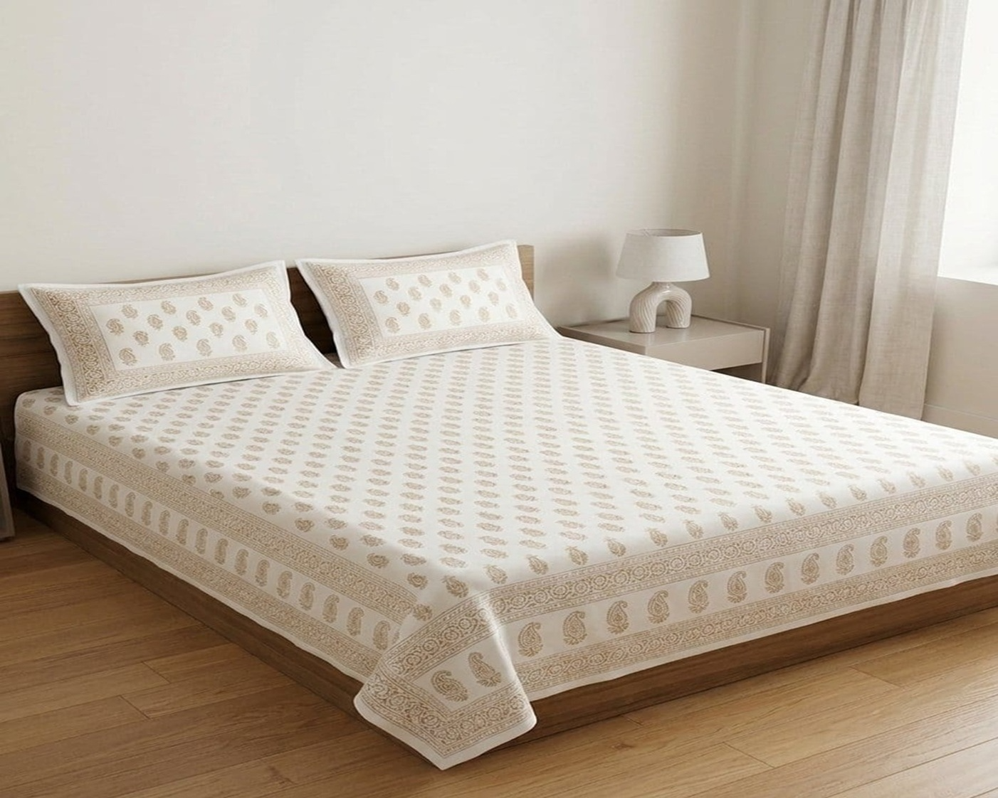White & Golden Premium Cotton Bedsheet - Image 3
