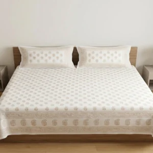 White & Golden Premium Cotton Bedsheet