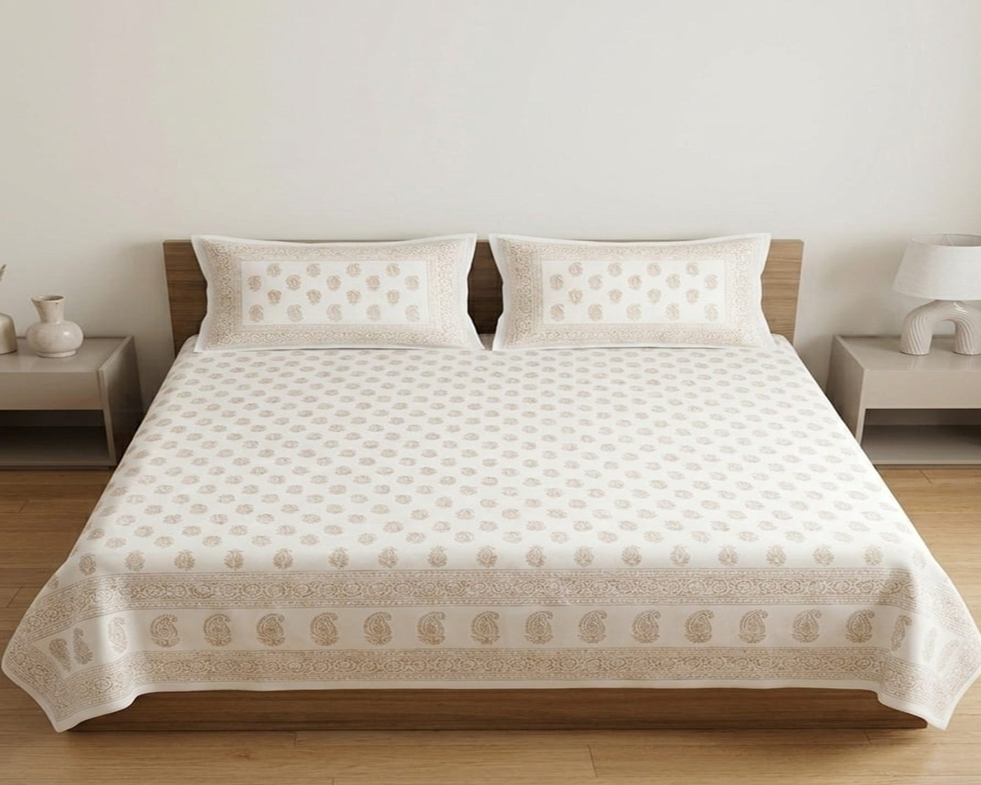 White & Golden Premium Cotton Bedsheet
