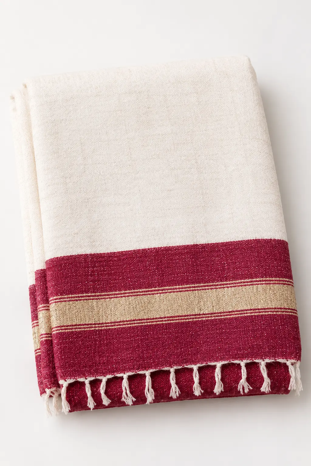 White & Maroon with Golden Strip Hand Woven Stole - Image 2