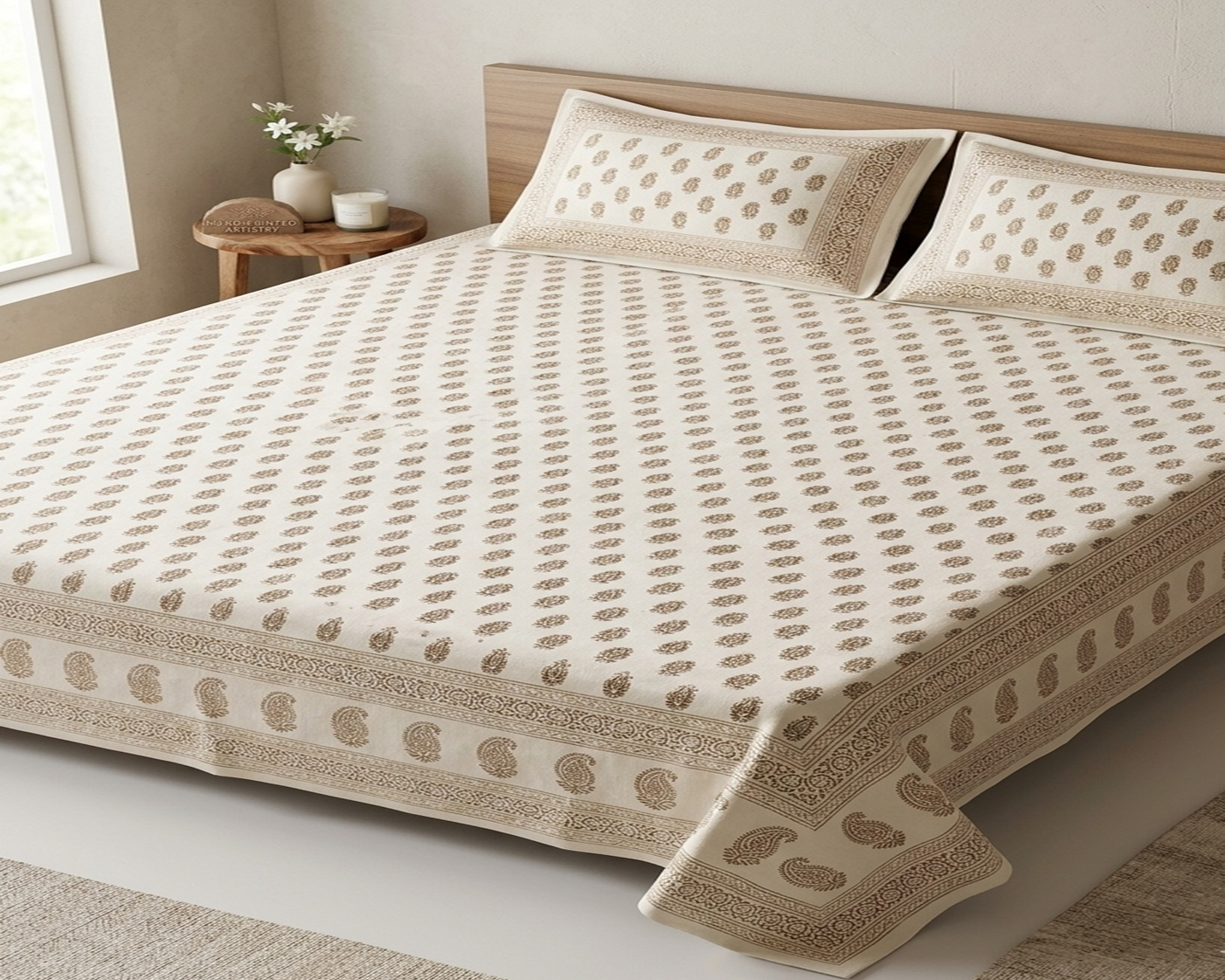 White & Golden Premium Cotton Bedsheet - Image 2