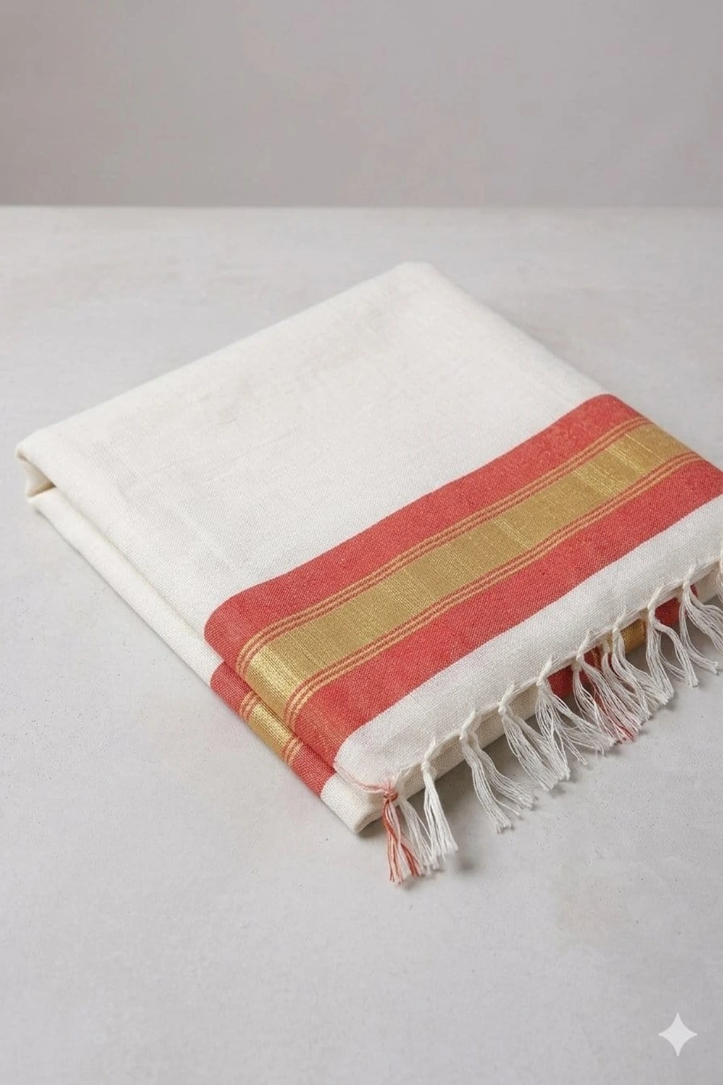 White & Orange with Golden Strip Hand Woven Stole - Image 2