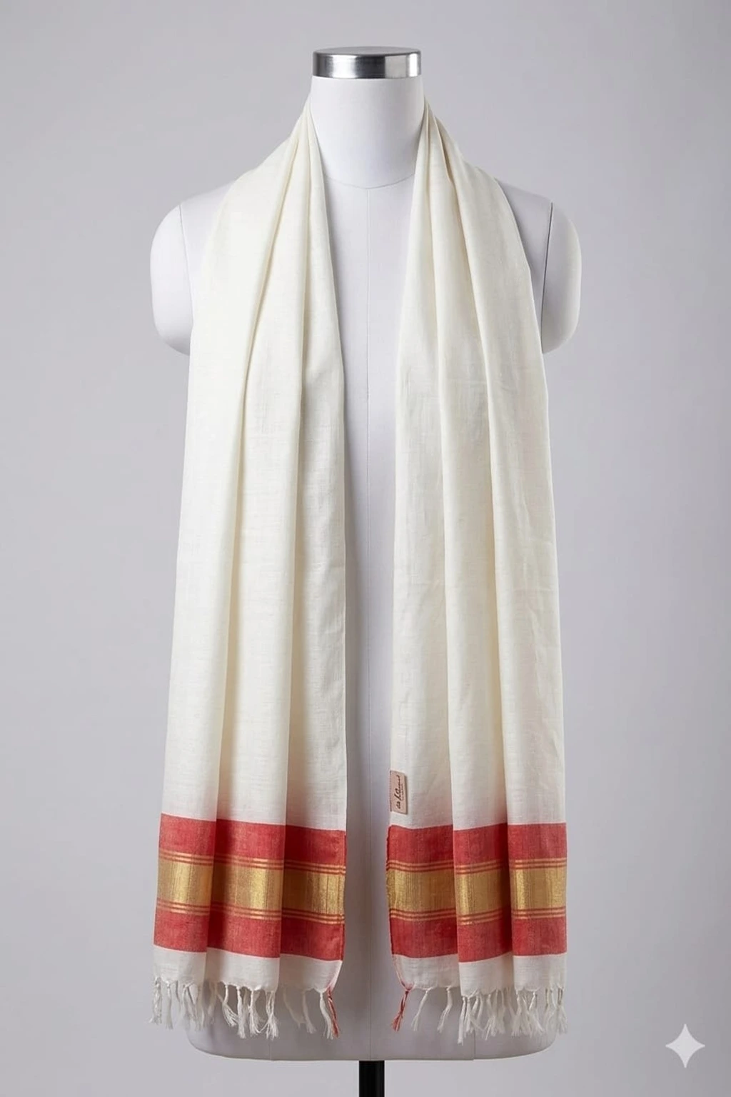 White & Orange with Golden Strip Hand Woven Stole