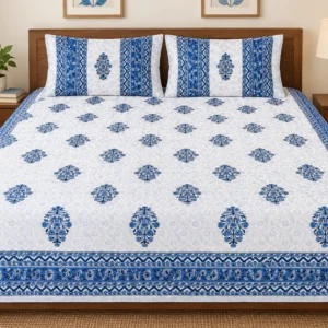 Blue Jaipuri Cotton Floral Bedsheet