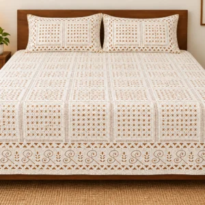 Cream & Grey Jaipuri Cotton Bedsheet