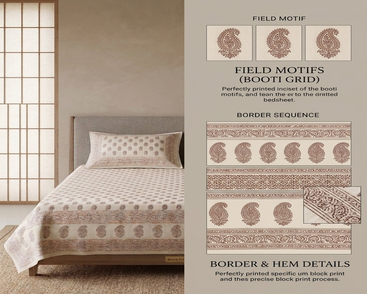 White & Golden Premium Cotton Bedsheet - Image 3