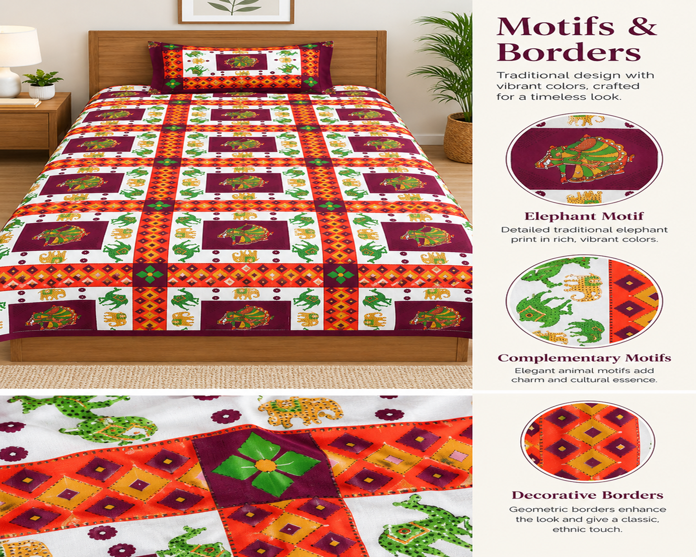Maroon Rajasthani Print Single Bedsheet - Image 2